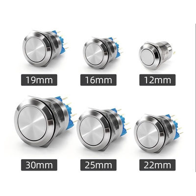 huesos de acero inoxidable de 19 mm auto-reajuste momentáneo 1NO impermeable de metal pulsador de presión interruptor de energía luz LED 36V 2A