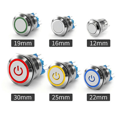 12 mm Botón de empuje LED de 12 V Light Botón de empuje electrónico Botón de empuje Spdt Botón de empuje de metal S