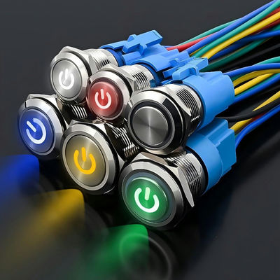 Interruptor de botón de empuje anulado de metal de 19 mm 3v 12V 24V 110V 220V Iluminación de lámparas LED Impermeable Interruptor de cierre momentáneo Ri