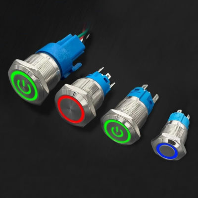 Interruptor de luz impermeable de botón metálico con electricidad conductiva y luz de anillo LED azul