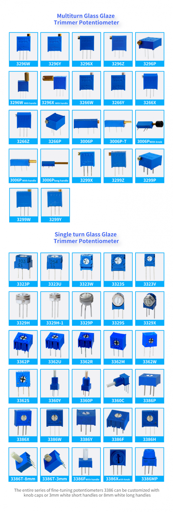 3323 Serie Potenciómetro de corte de vidrio de vidrio de metal de giro único 3323s 6
