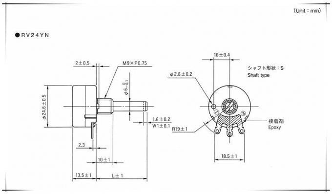 RV24YN20S resistor variable giratorio de potenciales de giro &uacute;nico ajustable con pel&iacute;cula de carbono 3